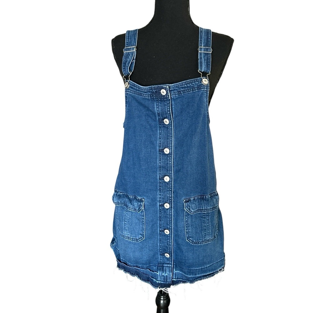 American Eagle‎ Denim Blue JeanOverall Romper Dress Button Front Academia SZ Med